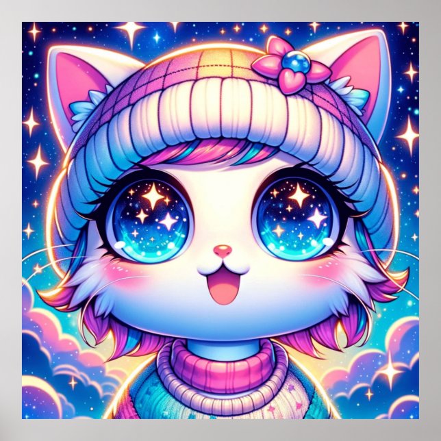 Kawaii Cosmic Cat Poster (Frente)