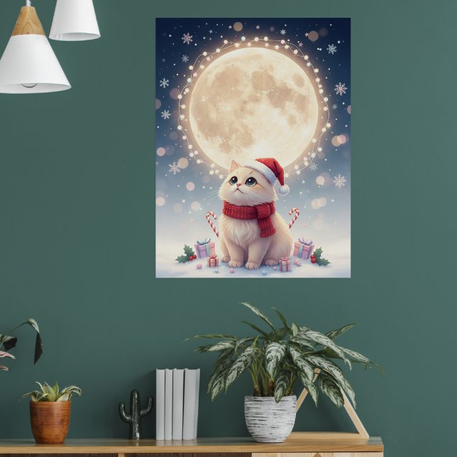 Kawaii Cute Cat Christmas With Moon Poster (Sala de Estar 1)
