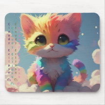 Kawaii Cute Rainbow Kitten Sobre um Mousepad Nuvem