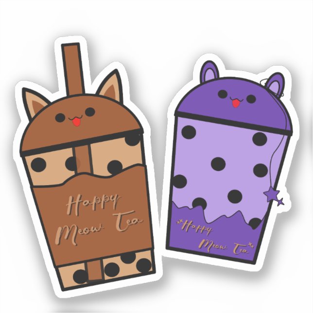 Kawaii Duo Meow Tea Adesivo de Vinil (Frente)