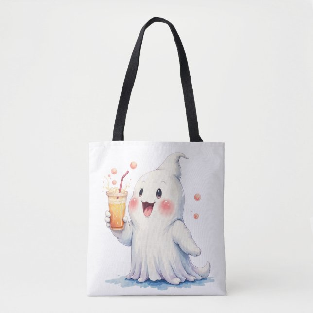 Kawaii Ghost Bebendo Soda Tote Bag (Frente)
