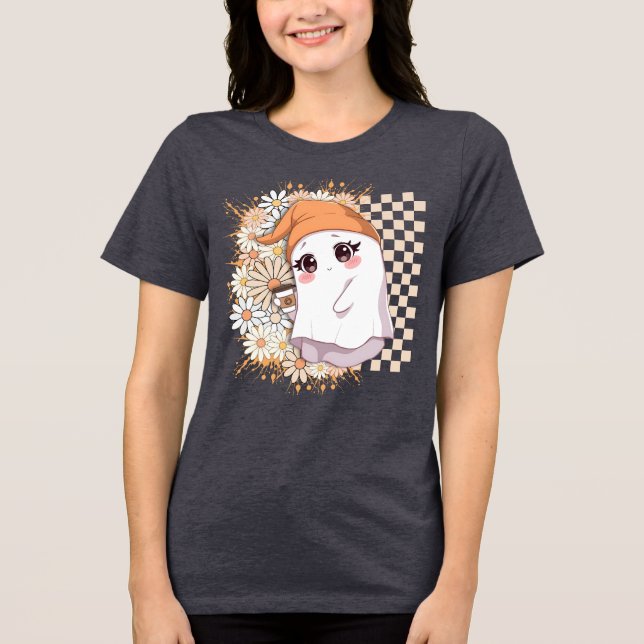 Kawaii Ghost com café e margaridas - Cute Cozy (Frente)