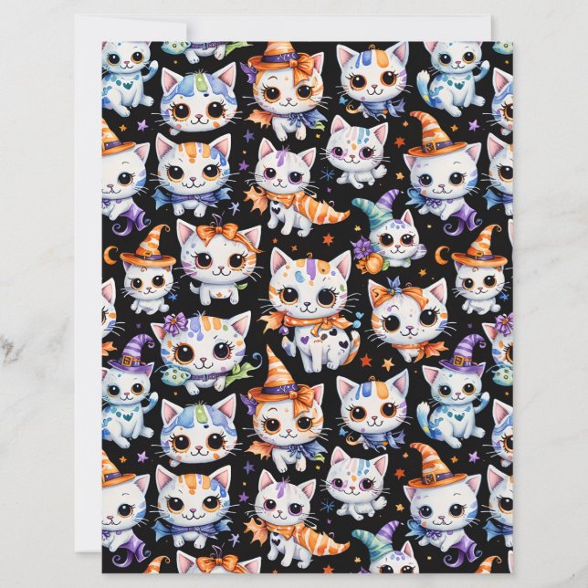 Kawaii Halloween Witch Kitten Scrapbook Paper (Frente)