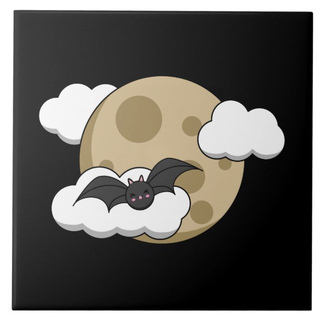 Kawaii Happy Bat Voando em Lua Cheia (Frente)