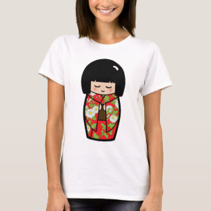 Kawaii Kokeshi (Vermelho) Camisa de boneca Japones