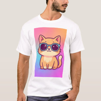Kawaii Legal Gato Óculos de sol Camiseta masculina