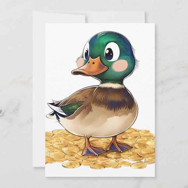 Kawaii Mallard sobre um Dourado Convite (Frente)