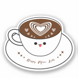 Kawaii Meow Latte Café Adesivo de Vinil