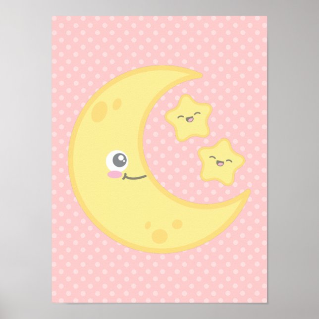Kawaii Moon e Stars Poster (Frente)
