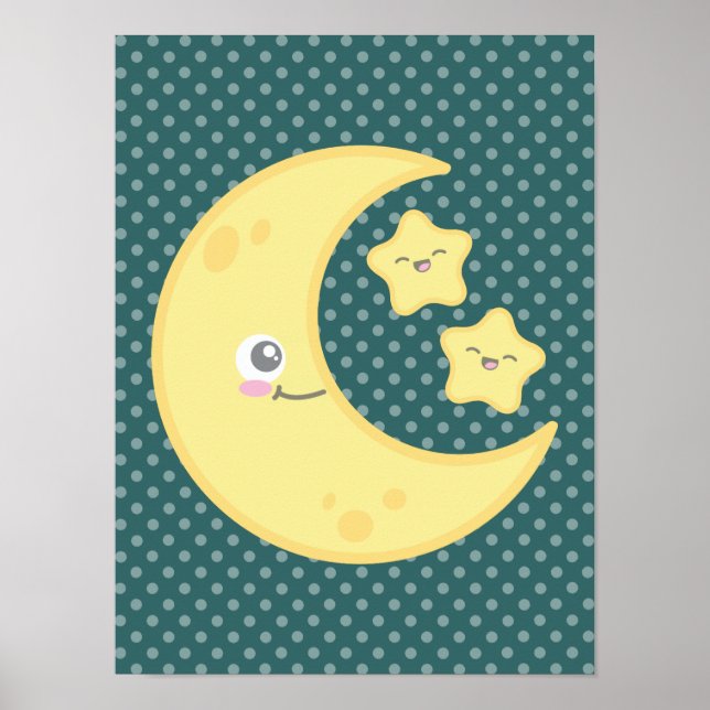 Kawaii Moon e Stars Poster (Frente)