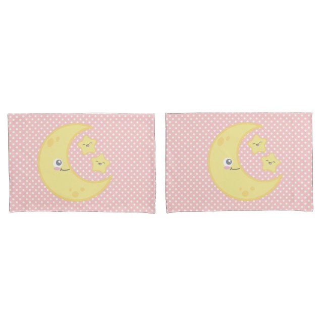 Kawaii Moon & Stars Travesseiro Conjunto (Frente - conjunto)