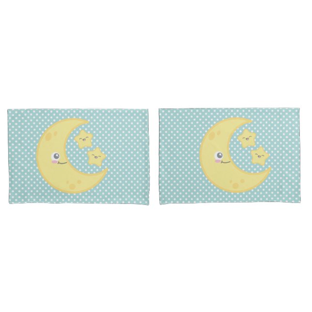 Kawaii Moon & Stars Travesseiro Conjunto (Frente - conjunto)