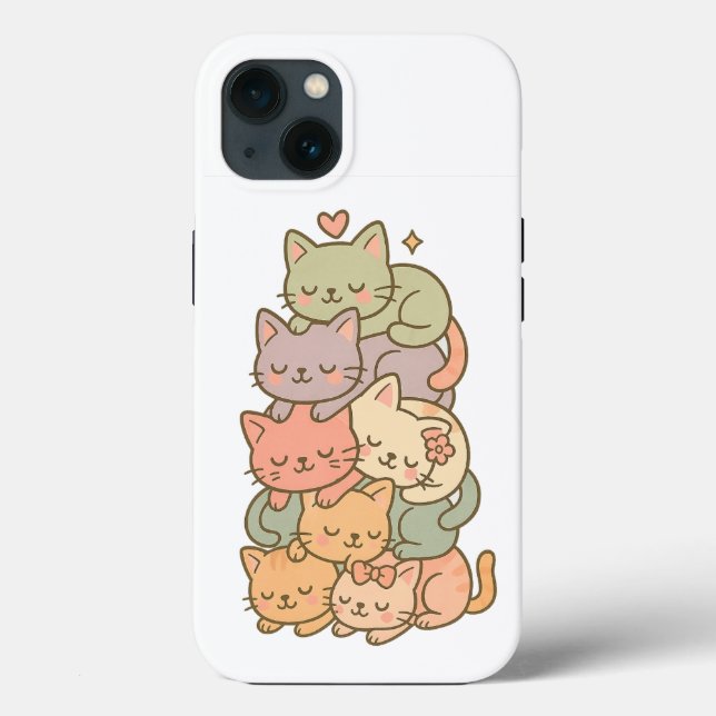 Kawaii Pastel Cat Stack Sleepy Sticker (Verso)