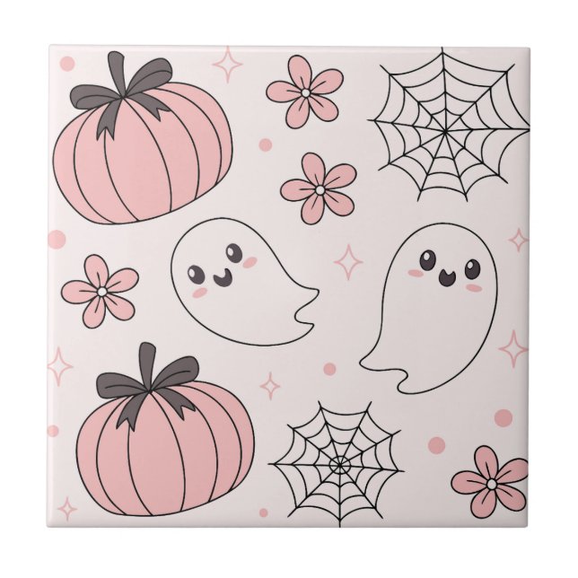 Kawaii Pink Halloween Fantasmas e Pumpkins (Frente)
