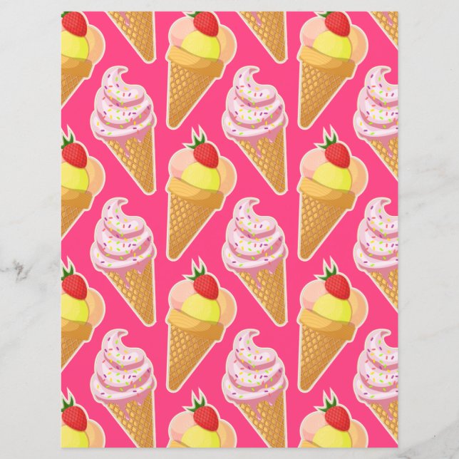 Kawaii pink pattern with strawberry ice cream  (Verso)