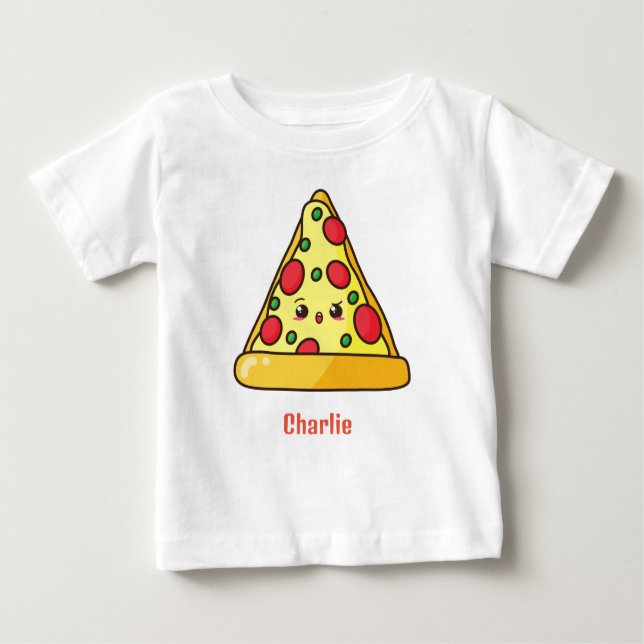 Kawaii Pizza Personalizada - Camiseta para Bebê (Frente)