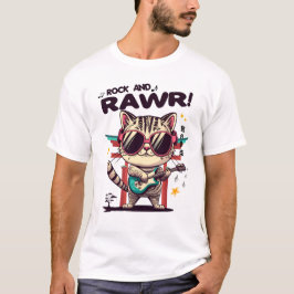 Kawaii Rock Cat Camisa Básica de Homens Brancos