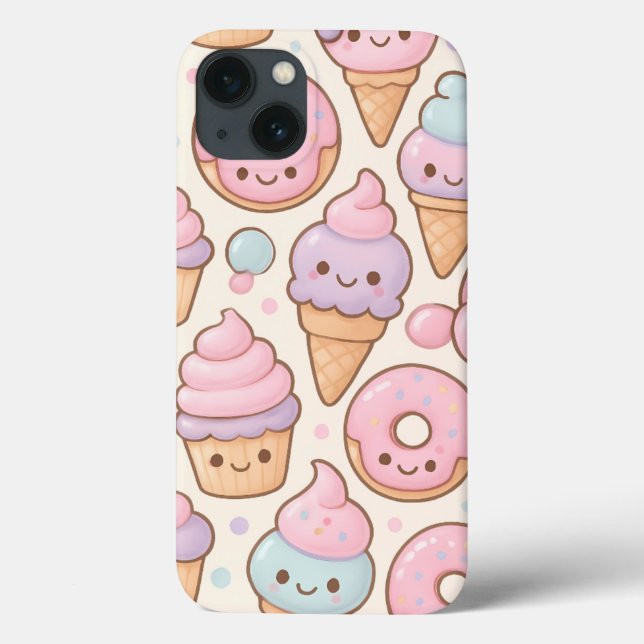 Kawaii Sweet Treats Pattern - Cupcakes sorridentes (Verso)