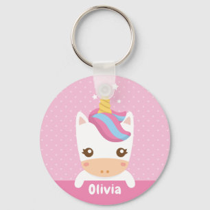 Kawaii Unicorn Girls Pink Personalizou Chaveiro