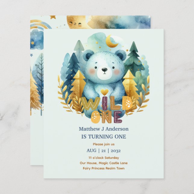 Kawaii WILD ONE 1º Aniversário Meninos BEAR Flores (Frente/Verso)