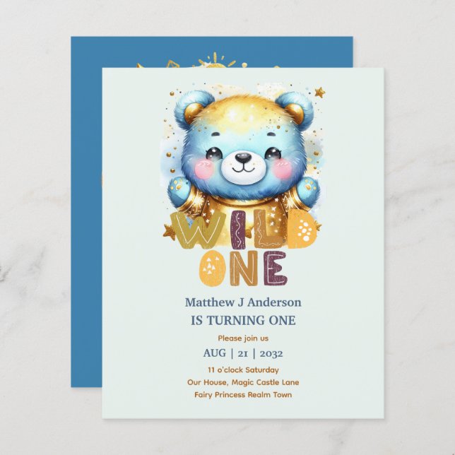 Kawaii WILD ONE primeiro aniversario Boys BEAR Woo (Frente/Verso)