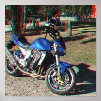 Kawasaki Z1000 Motocicleta 3D Anaglyph poster