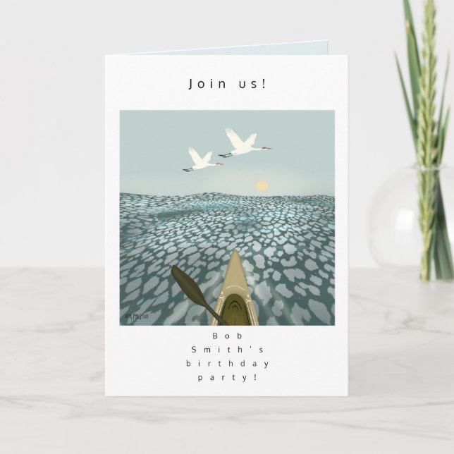 Kayak em água com guindastes sobrevoando o Convite (Frente)