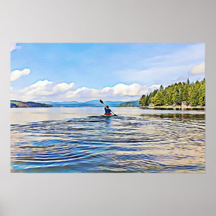 Kayaker em Serene Lake Poster