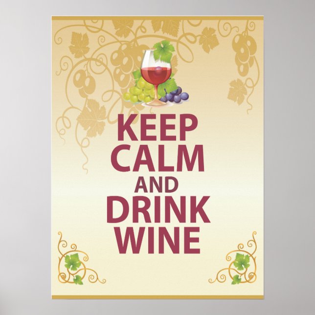 Keep Calm and Drink Wine Gift Unique Art Poster (Frente)