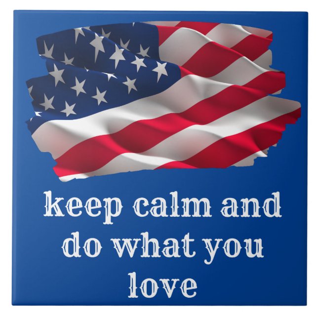 keep calm quote and vibrant american flag (Frente)