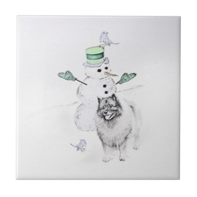 Keeshond Christmas Snowman Pinting Art (Frente)