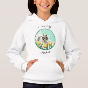 Keeshond em Tulips pintando lindas artes caninas o