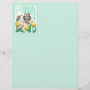 Keeshond em Tulips pintando lindas artes caninas o