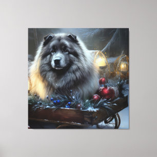 Keeshond Nevado Trenó Natal Decoração