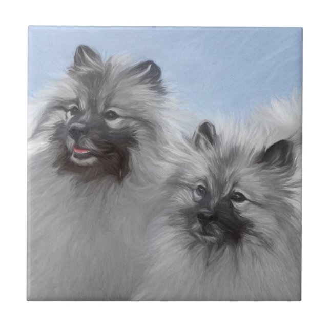 Keeshond Pair de Kees pintando Arte Animal Origina (Frente)