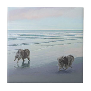 Keeshonds na Pintura de Cães à Beira-Mar Arte Cani