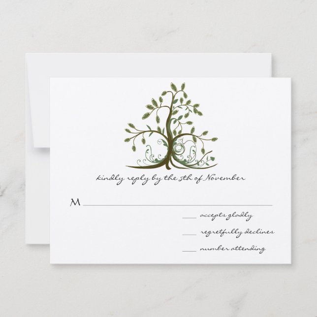 Kelly Green Whimsical Swirl Tree Weding RSVP (Frente)