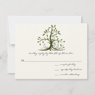 Kelly Green Whimsical Swirl Tree Weding RSVP