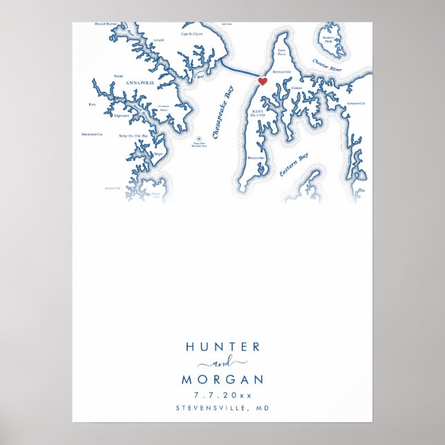 Kent Island MD Wedding Modern Guest Book Poster (Frente)
