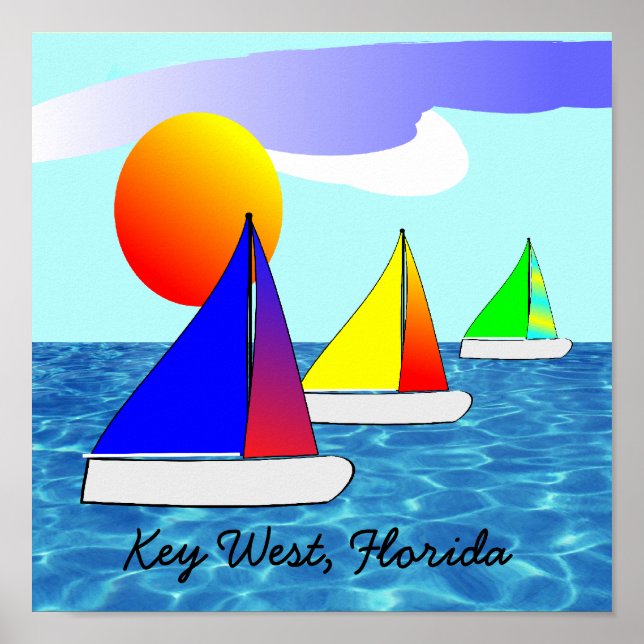Key West Florida Sailboat Art Poster (Frente)