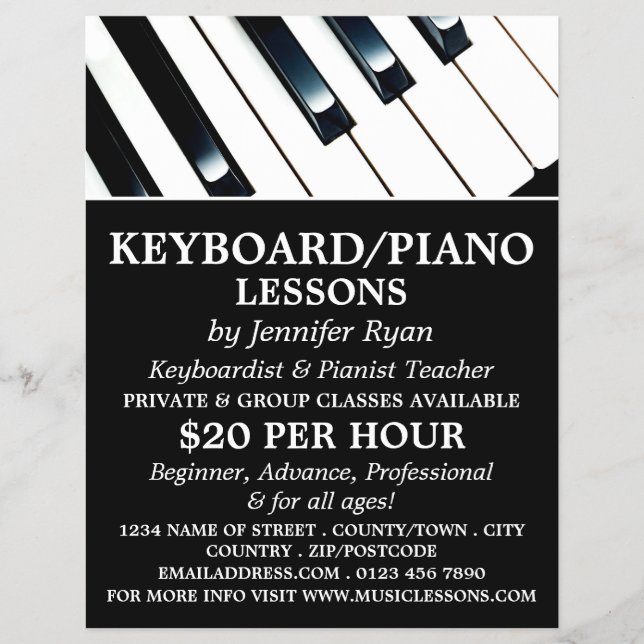 Keyboard Keys, Keyboard, Piano Lessons Flyer (Frente)