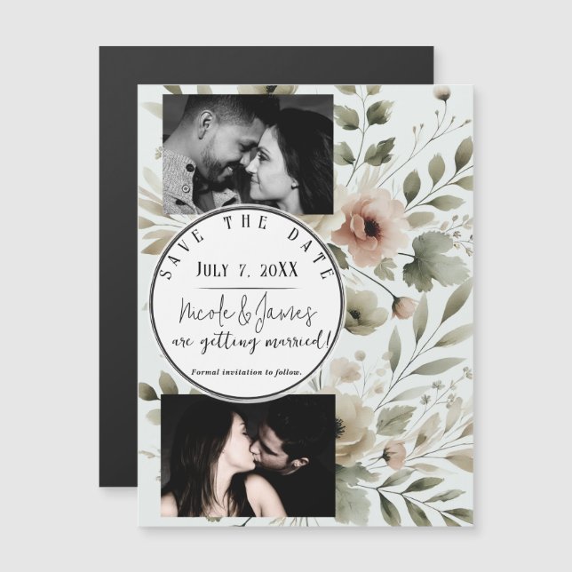 Khaki Olive Green Watercolor Floral Data de Salvaç (Frente/Verso)