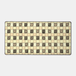 Khaki tan creme coração gingham Desk Mat