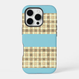 Khaki tan creme gingham Blue stripe iPhone 16 case