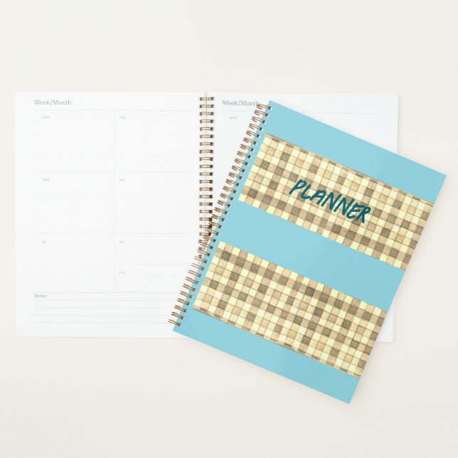 Khaki tan gingham com planejador de faixa azul (Exibição)