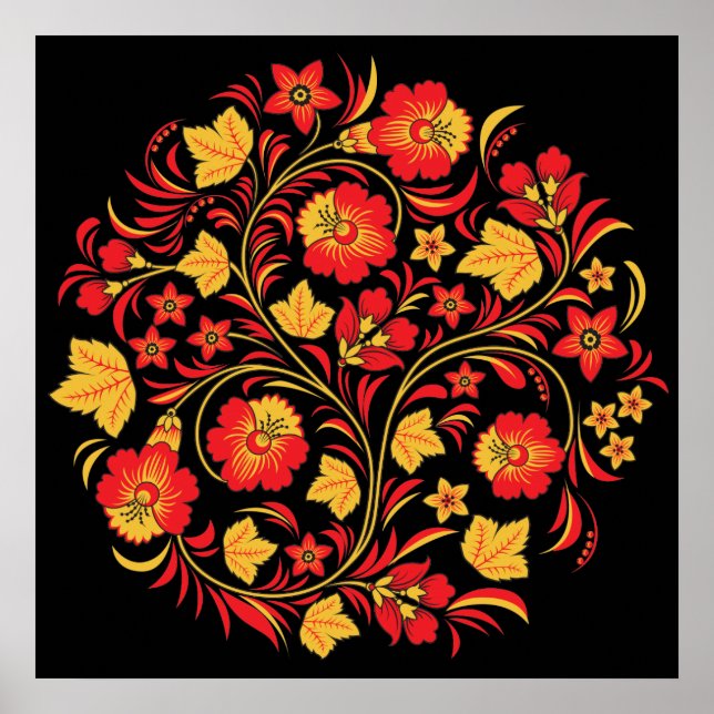 Khokhloma Hohloma Poster de Arte Folclórica Russa (Frente)