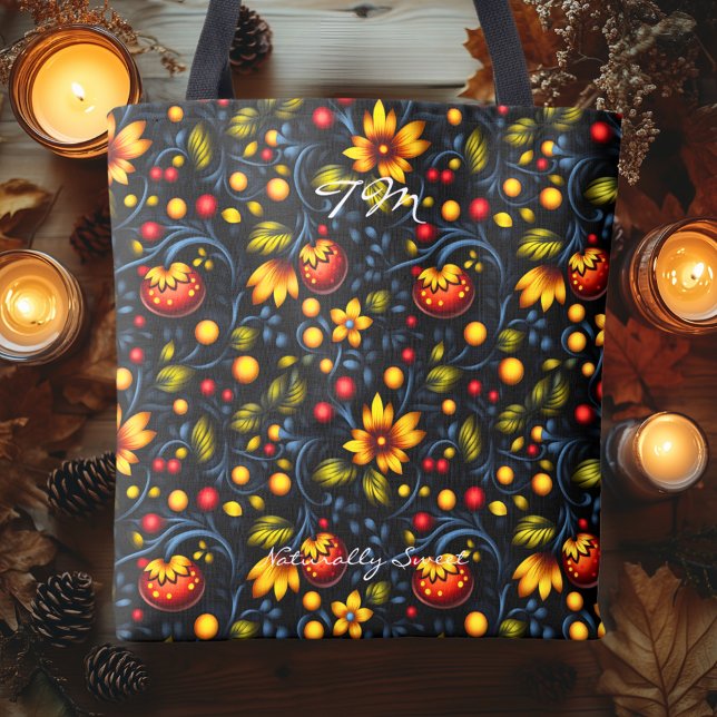 Khokhloma Style Floral Patterna Tote Bag (Criador carregado)