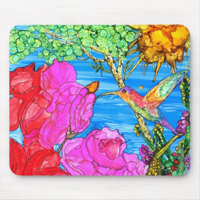 KHS Lindo Mousepad de Beija-flor Floral (Frente)