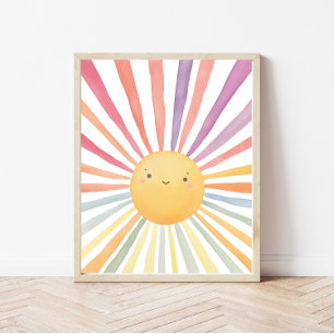 Kid Room Decor Rainbow Sun Impressão Poster