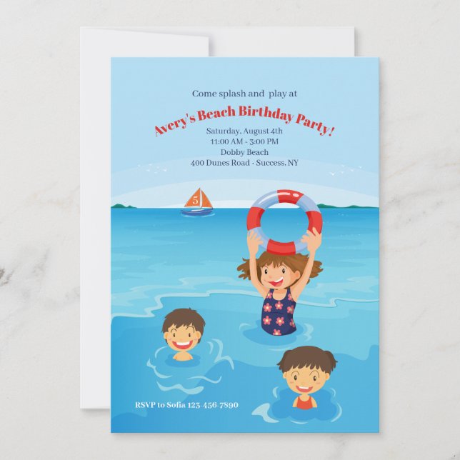 Kiddie Beach Convite de aniversário (Frente)